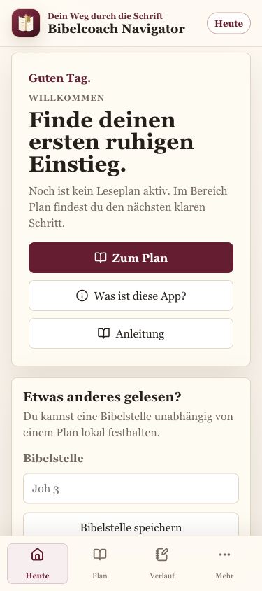 Startansicht des Bible Navigator mit Einstieg in einen Leseplan